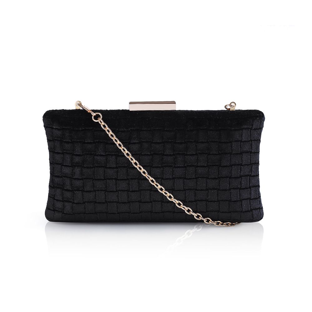 Fluwelen zwarte clutch met geweven patroon