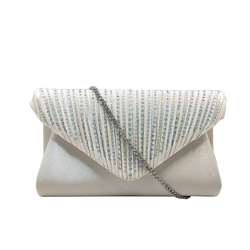 Ivoorkleurige Glamour clutch met pailletten versierde klep