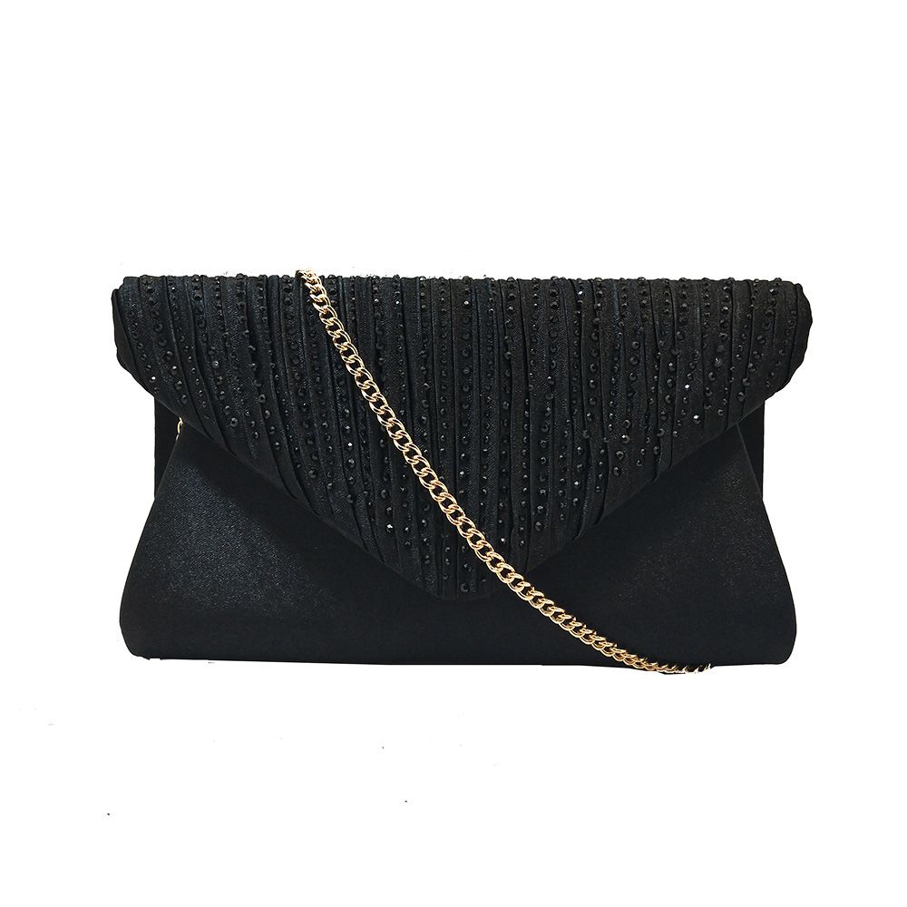 Zwarte Glamour clutch met pailletten versierde klep