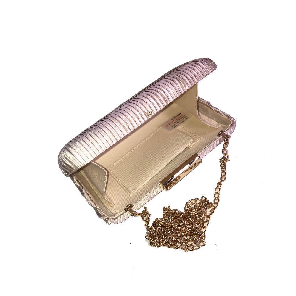 Blush roze Avond clutch met een ribfluweel look, open stand