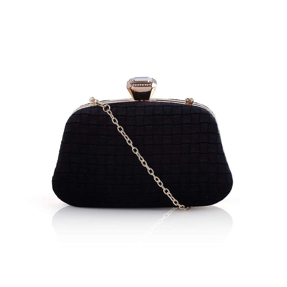 Zwarte Fluweel clutch met diamant style sluiting