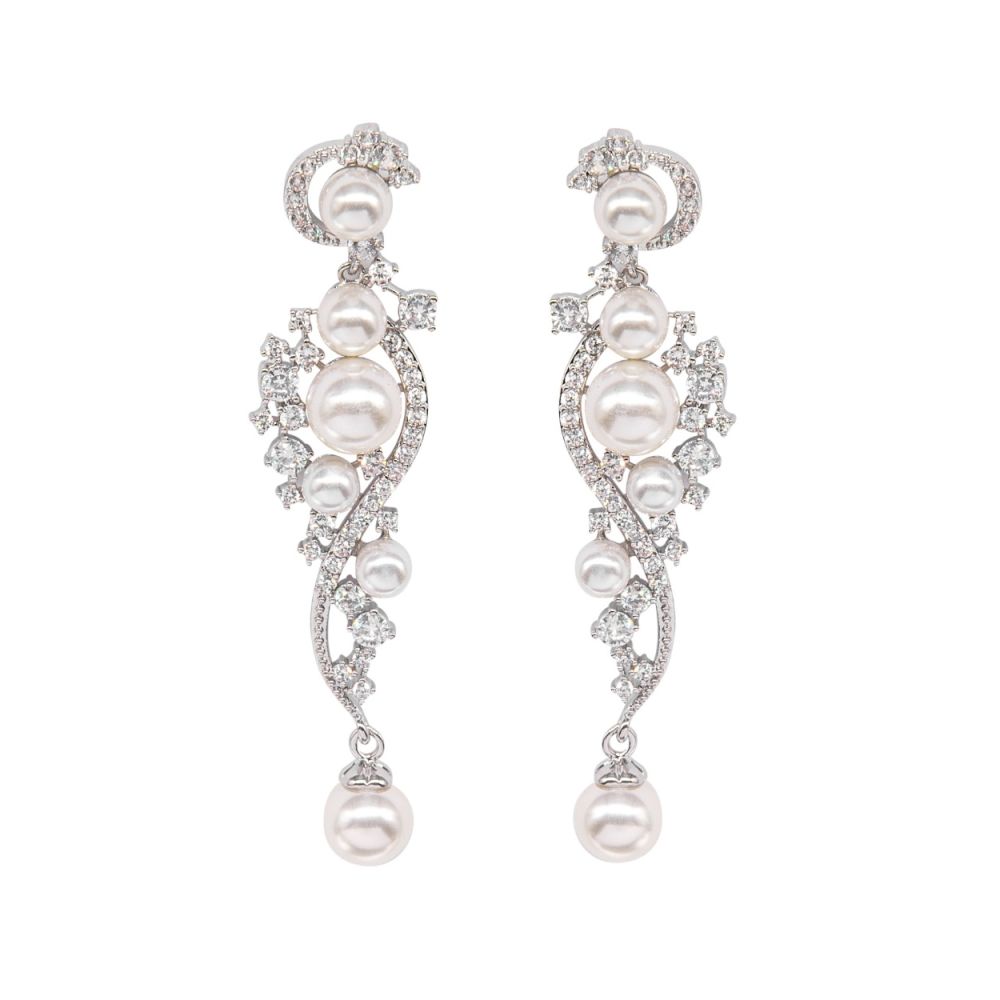Couture parel oorbellen met heldere kristallen