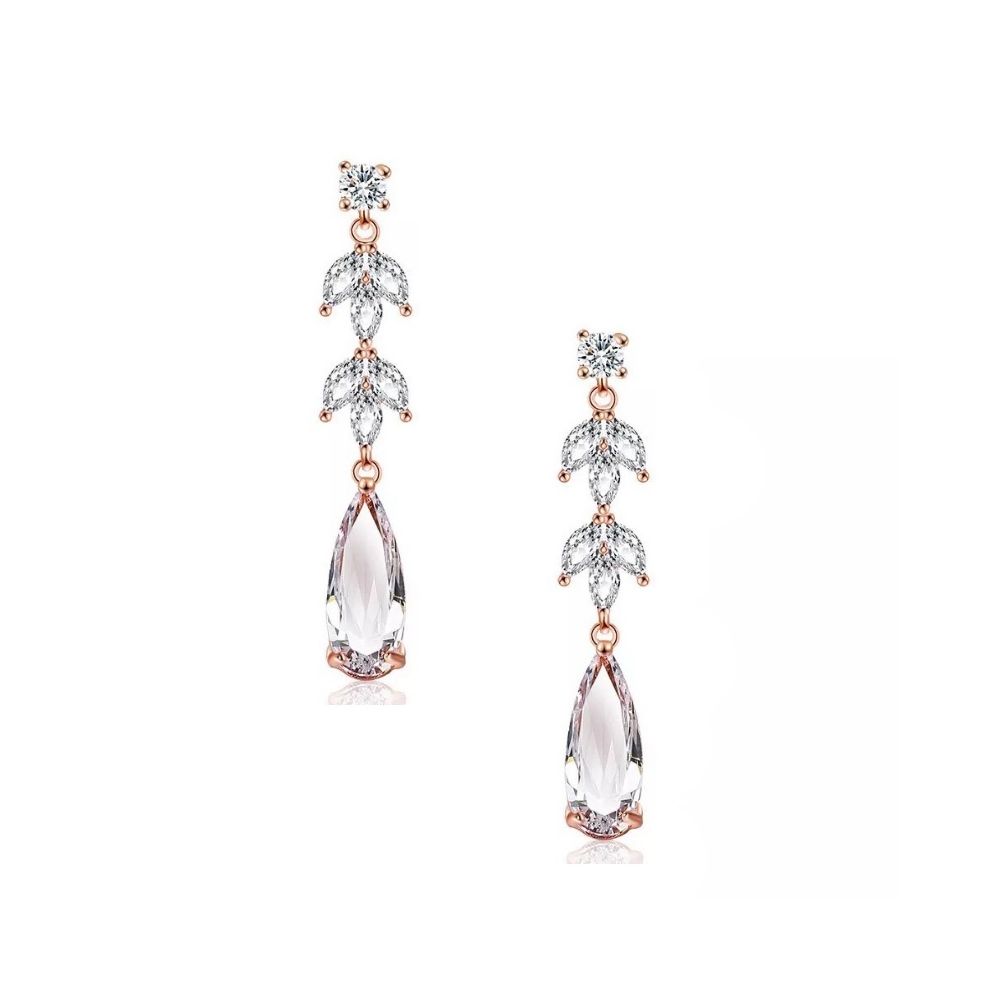 Lange oorbellen met cubic zirkonia kristallen, in rose goud