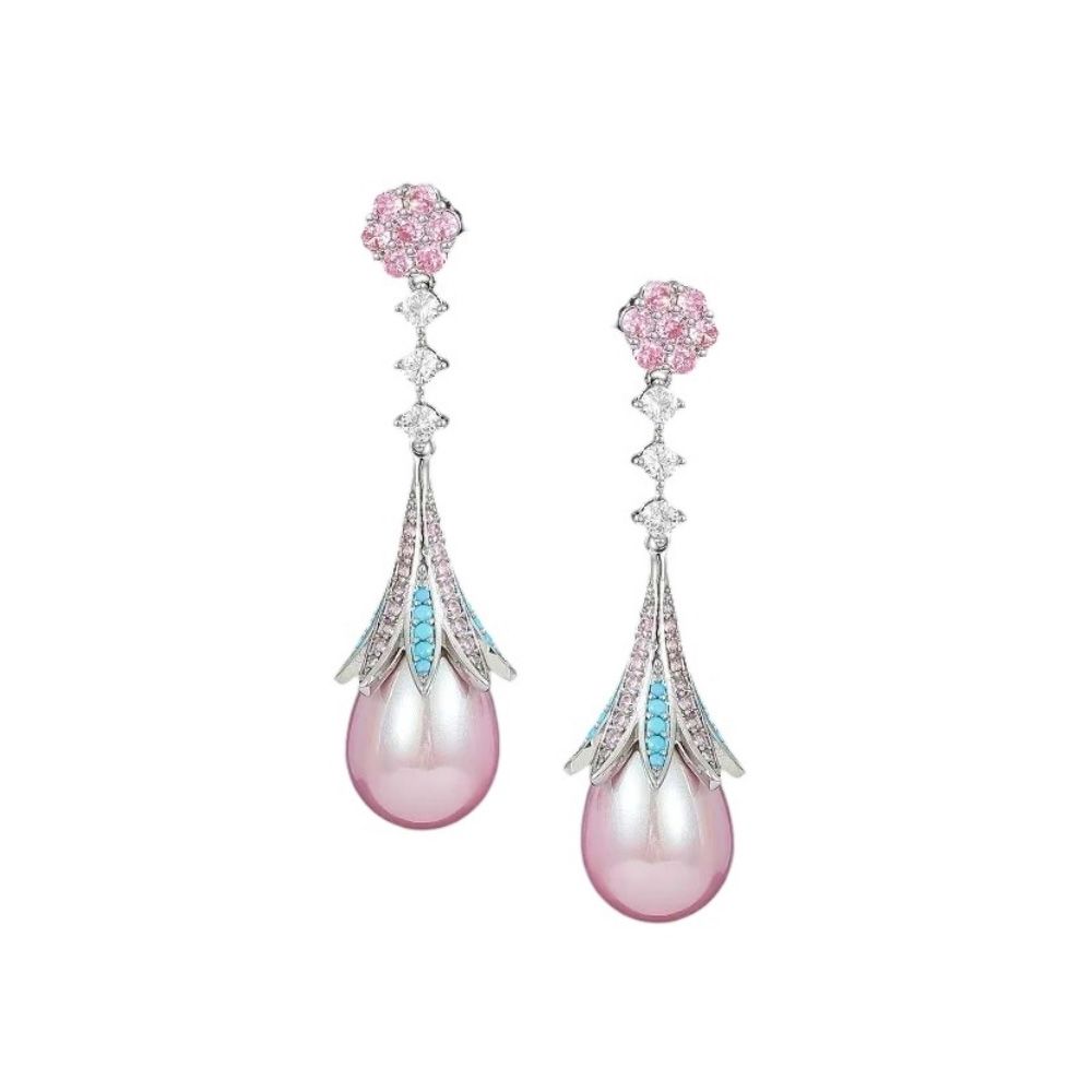 Bridgerton style oorbellen met roze gesimuleerde parels