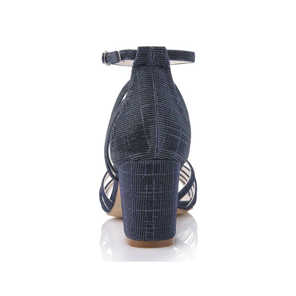 Achterkant van de Navyblauwe Glitter peep toe sandaal met stevige hak en gesloten hiel