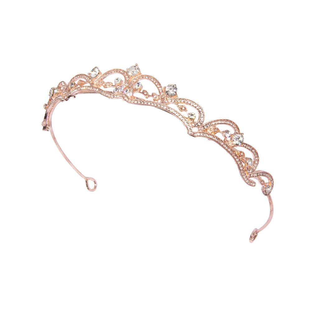 Rose gouden Kristallen tiara met Zirkonia steentjes
