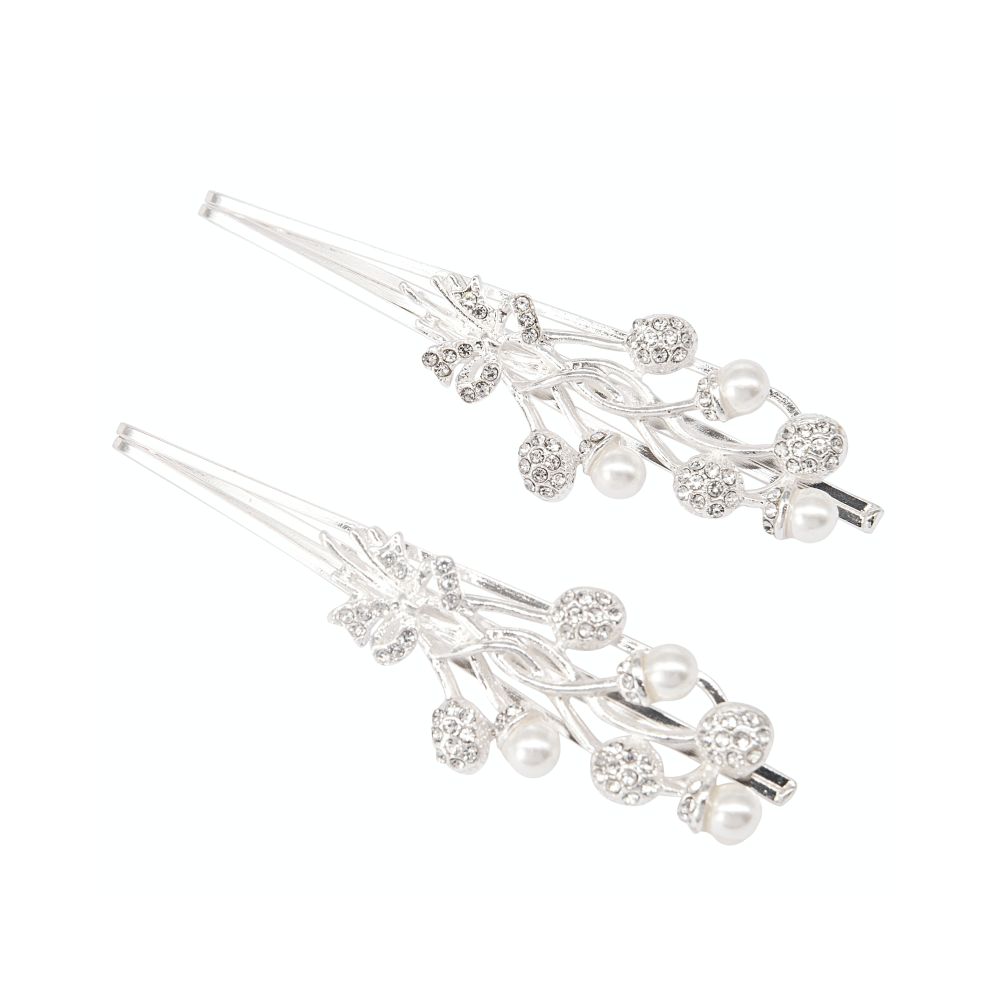 Haarclipset met parels en heldere kristallen
