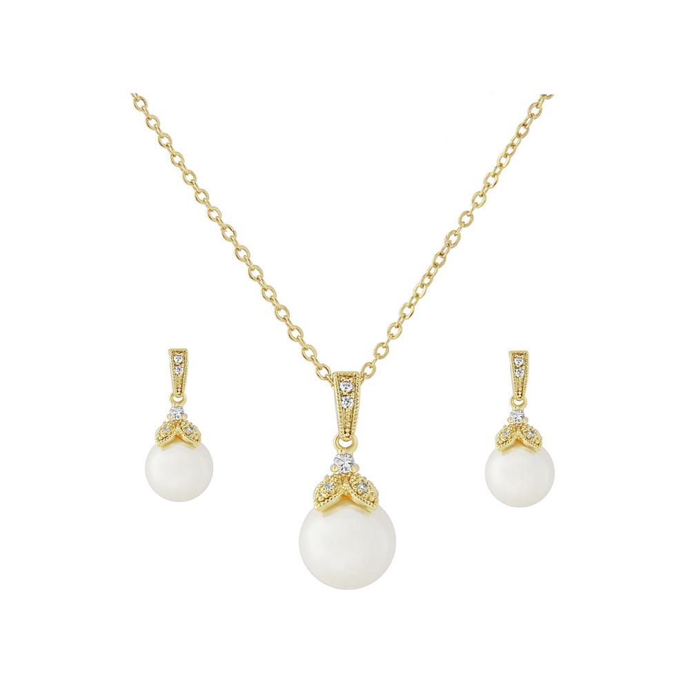 Goudkleurige Parelketting en oorbellen set