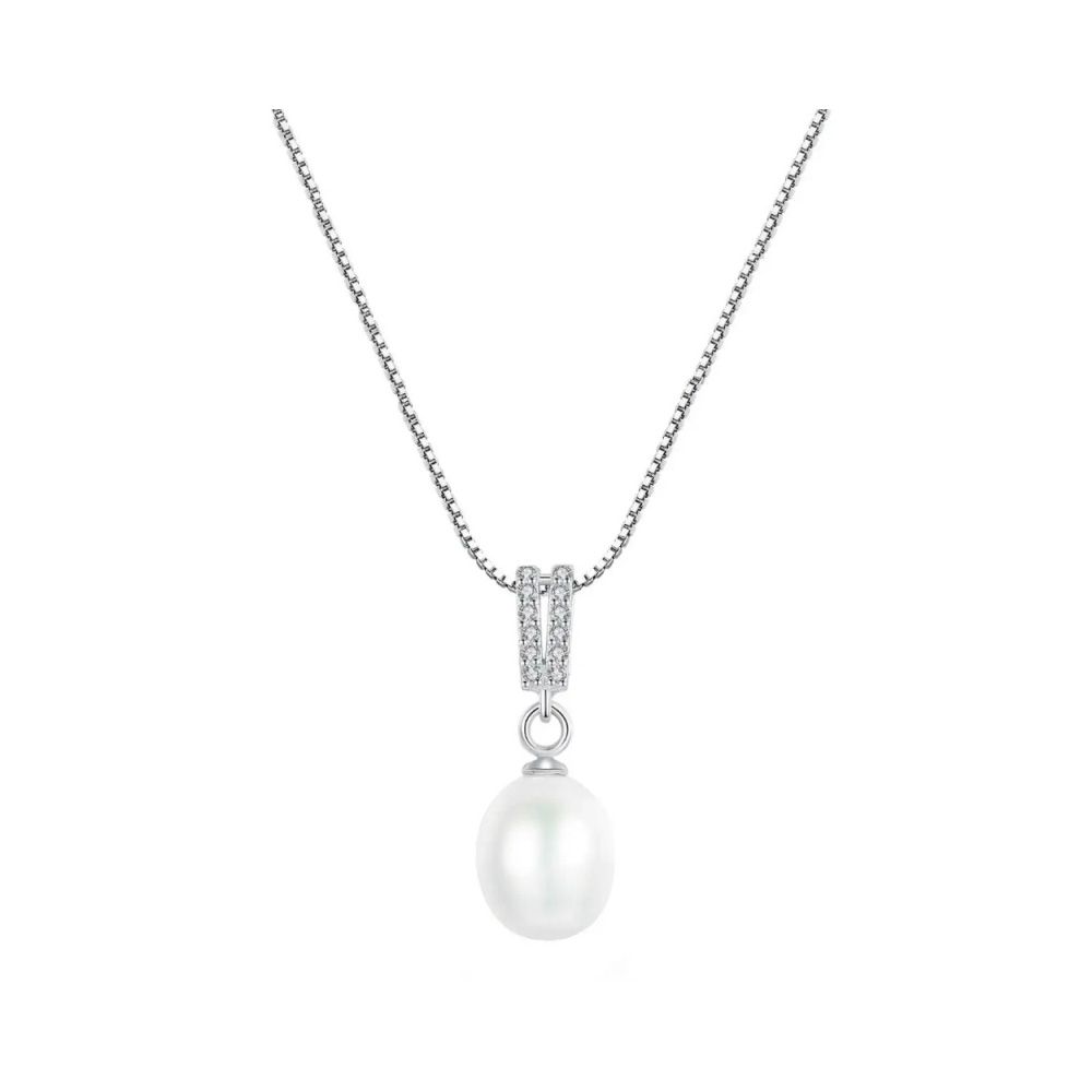 Sterling ketting met zoetwaterparel druppel en zirkonia kristallen