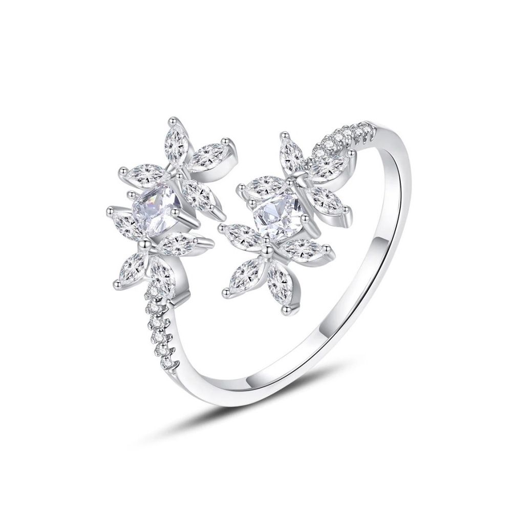 Kristallen bloemenring met zirkonia kristallen