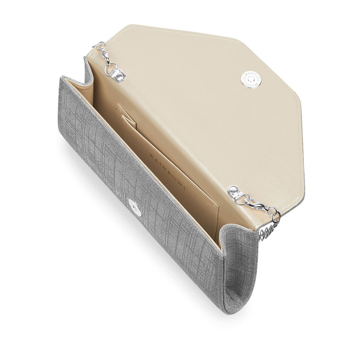 Enveloptasje in metallic zilver kleur, open stand