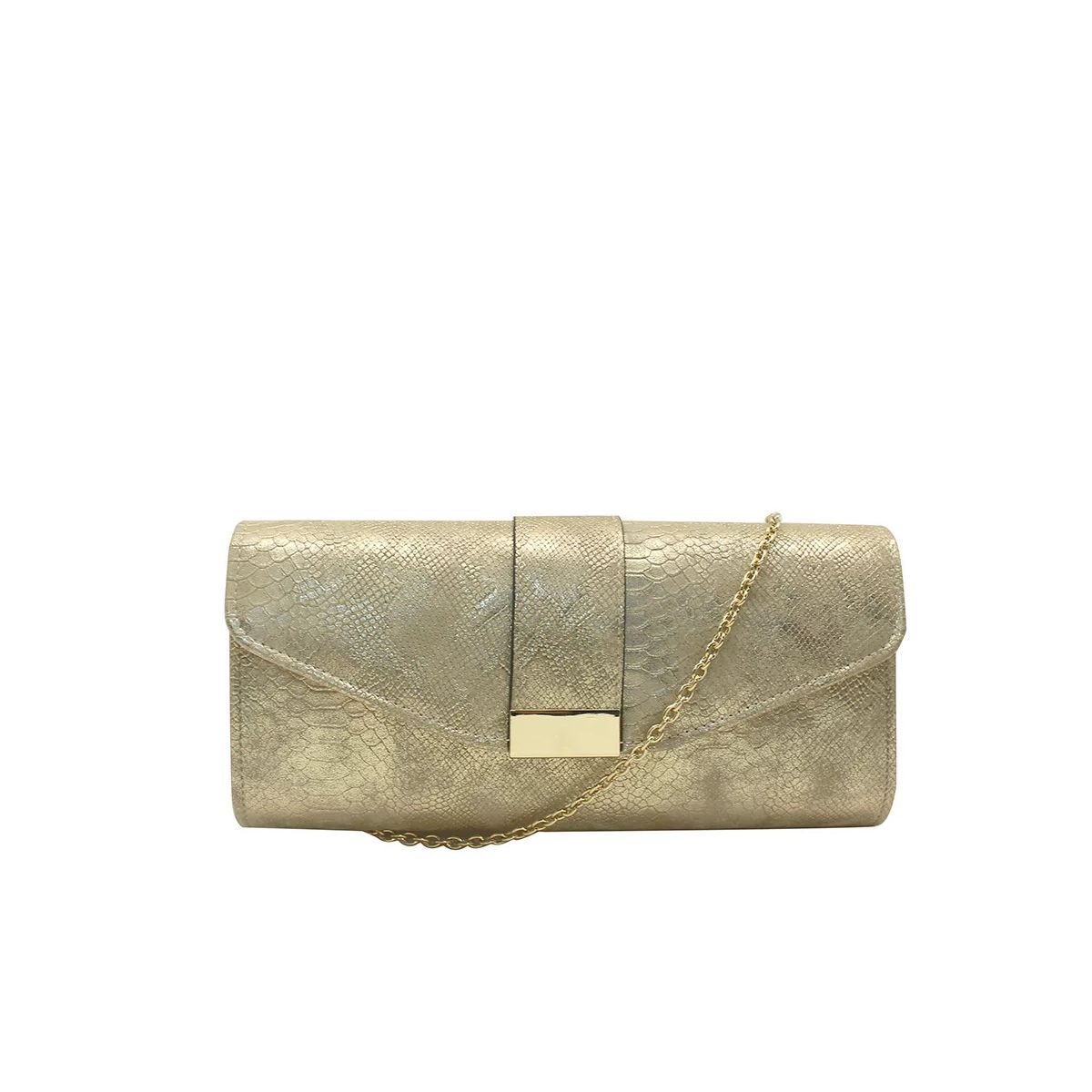 Gouden Design clutch met envelopklep en goudkleurige sluiting