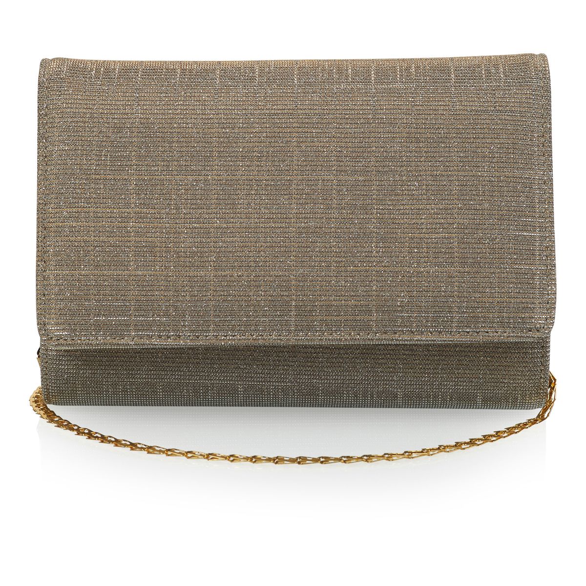 Goudkleurige kleine metallic clutch met glitter afwerking