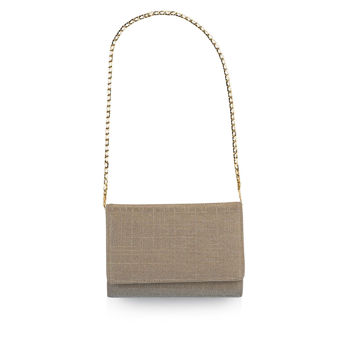 Goudkleurige kleine metallic clutch met glitter afwerking