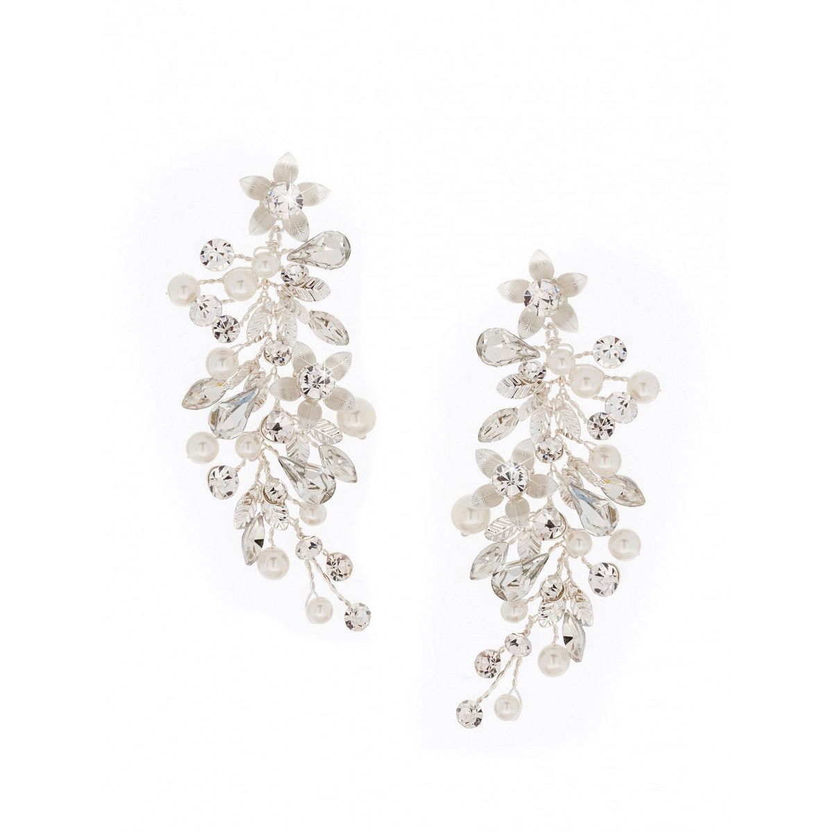 Wijnrank oorbellen met parels en strass steentjes