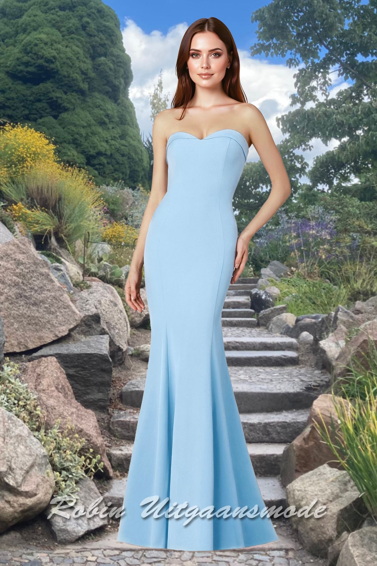 Lichtblauwe Sweetheart strapless galajurk met zeemeermin model rok