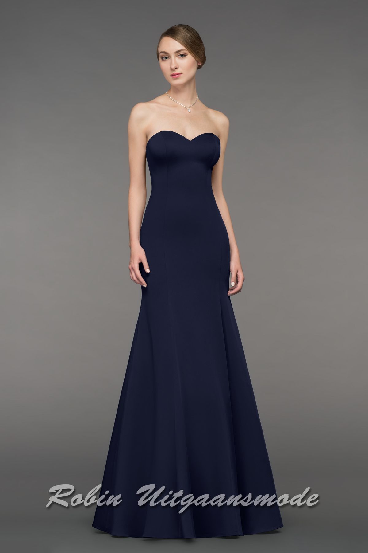 Navy blauwe Strapless galajurk met hartshape lijfje en zeemeerminrok