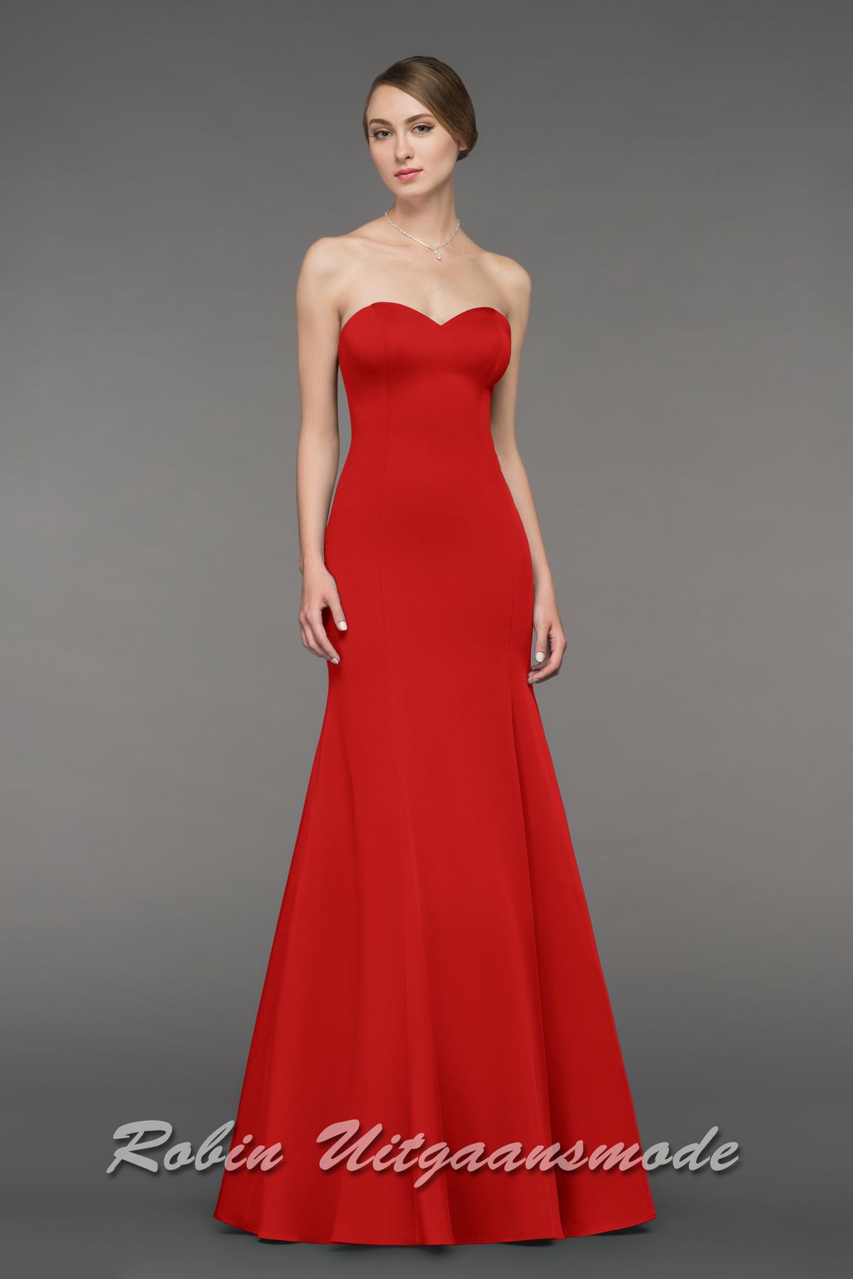 Rode Strapless galajurk met hartshape lijfje en zeemeerminrok