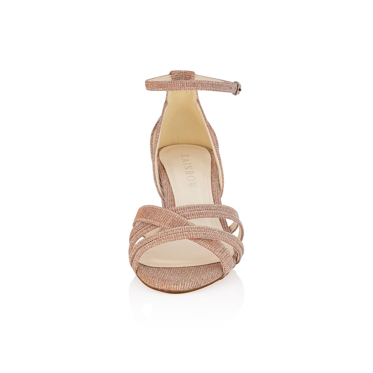 Voorkant van de Glitter peep toe sandaal met stevige hak en gesloten hiel