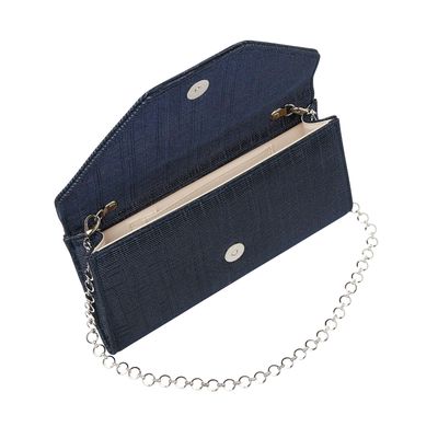 Enveloptasje in metallic navy blauw, open stand