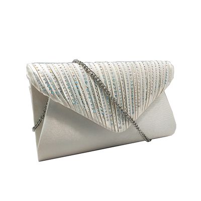 Zijaanzicht van de Ivoorkleurige Glamour clutch met pailletten versierde klep