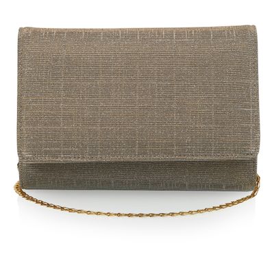 Goudkleurige kleine metallic clutch met glitter afwerking