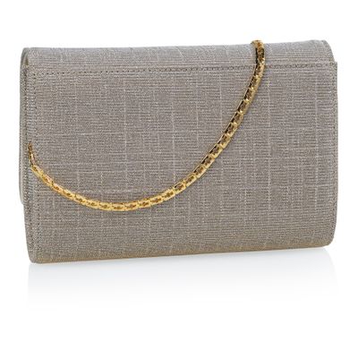 Achterkant van de Goudkleurige kleine metallic clutch met glitter afwerking
