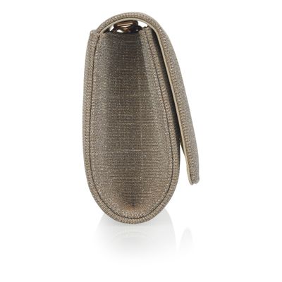 Zijaanzicht van de Goudkleurige kleine metallic clutch met glitter afwerking