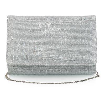 Zilverkleurige kleine metallic clutch met glitter afwerking
