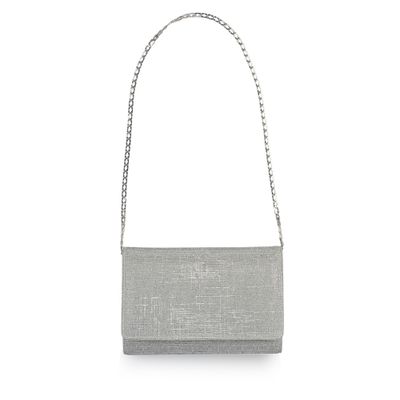 Zilverkleurige kleine metallic clutch met glitter afwerking