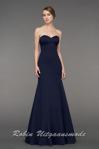 Navy blauwe Strapless galajurk met hartshape lijfje en zeemeerminrok