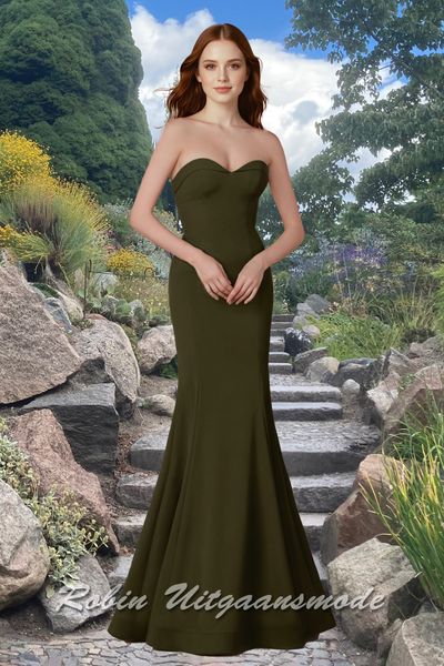 Donkergroene Strapless galajurk met hartvormige halslijn, vetersluiting op de rug en een zeemeermin rok