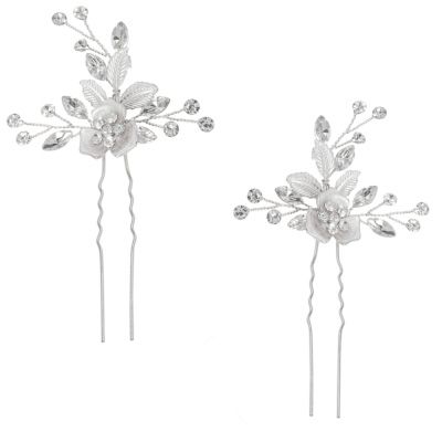 Bloemen haarspeld met kristallen en parels