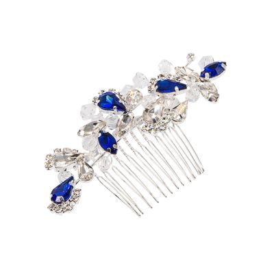 Haarkam met saffierblauwe kristallen en steentjes