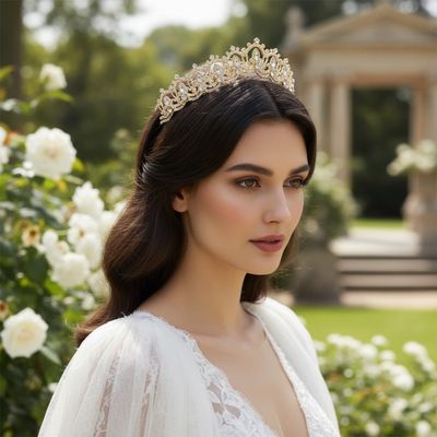 Tiara met marquise geslepen kristallen, gedragen door een bruid