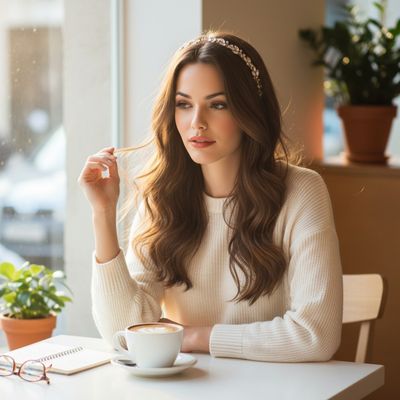 Chique hoofdband met heldere kristallen, gedragen door en model