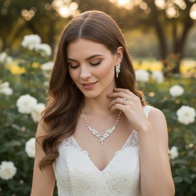 Allure kettingset met zirkonia kristallen, gedragen door een bruid