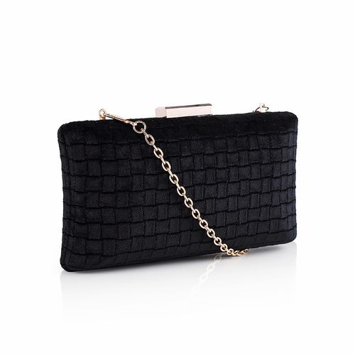 Fluwelen zwarte clutch met geweven patroon, zijkant