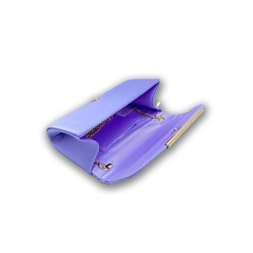 Lichtpaars Avondtas met geplooide envelop klep en metalen rand, open stand