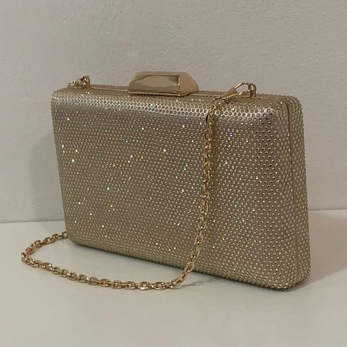 Goudkleurige glamour clutch in recht model met kristallen