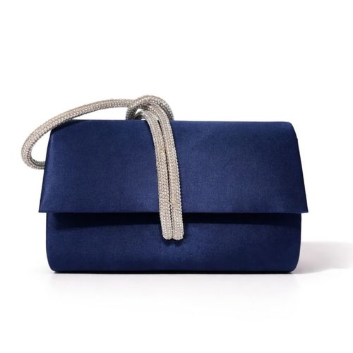 Navy blauwe Avond clutch met sprankelend handvat