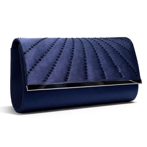 Zijaanzicht van de Navy blauwe Envelop clutch met schuine rijen kralen