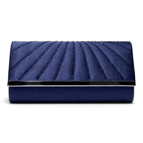 Navy blauwe Envelop clutch met schuine rijen kralen