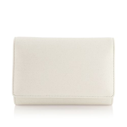 Off-white metallic clutch met glitter afwerking