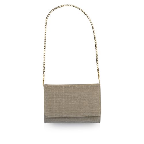 Goudkleurige kleine metallic clutch met glitter afwerking