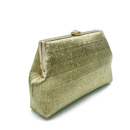 Zijaanzicht van de Goudkleurige Vintage clutch met leather look