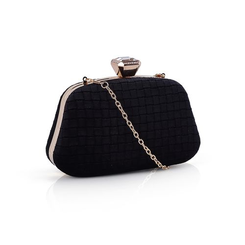 Zwarte Fluweel clutch met diamant style sluiting, zijaanzicht