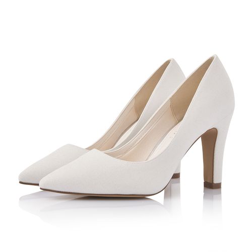 Bruidsschoen glitter met stabiele 9 cm hoge blokhak, met sprankelende metallic stof, afgebeeld in paar