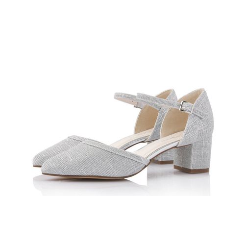 Zilverkleurige Metallic schoen met middelhoge blokhak van 5cm