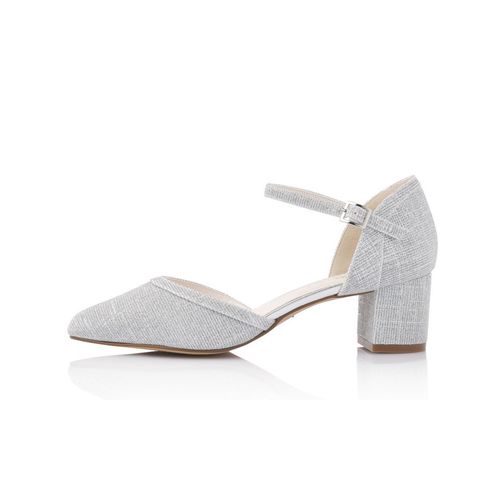 zijaanzicht van de Zilverkleurige Metallic schoen met middelhoge blokhak van 5cm